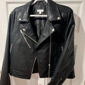 Topshop Black Vegan Biker Style Leather Women's Moto Jacket Womens Size 14.